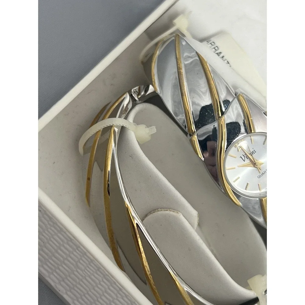 Vivani Women's Two-Tone Silver Gold‎ Tone Quartz Bracelet Wristwatch Watch NEW